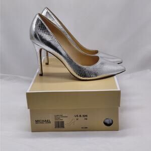 Michael Michael Kors Womens Pumps Silver Metallic Embossed Leather Heels Sz 8.5